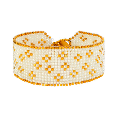 Brazalete Telar Dorado Medio Miniflor Perla